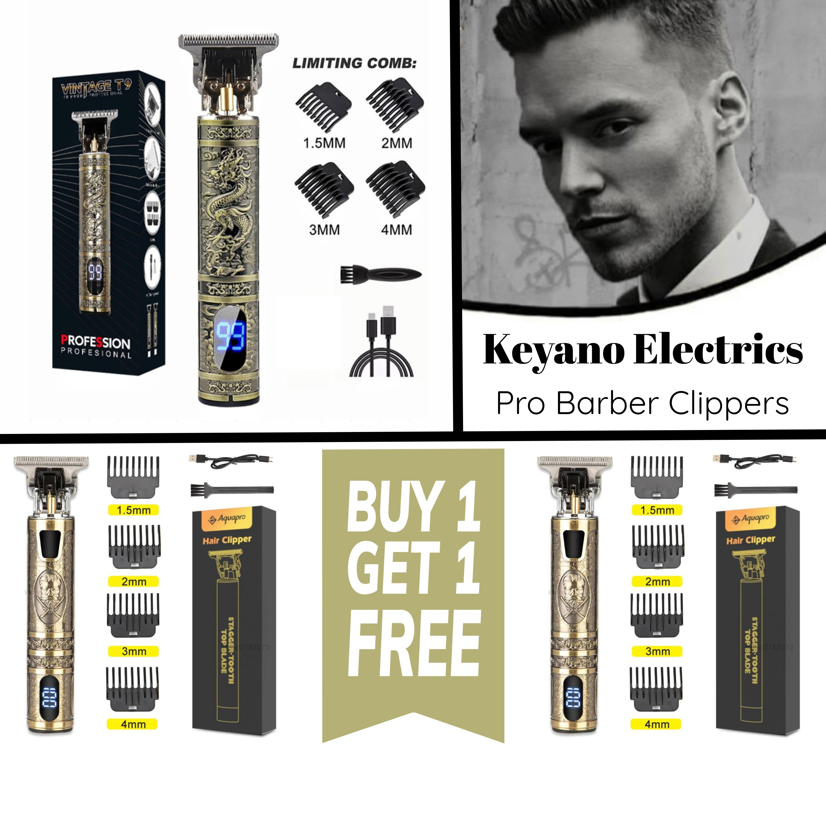 Vintage Professional Barber Clippers - Premium LCD